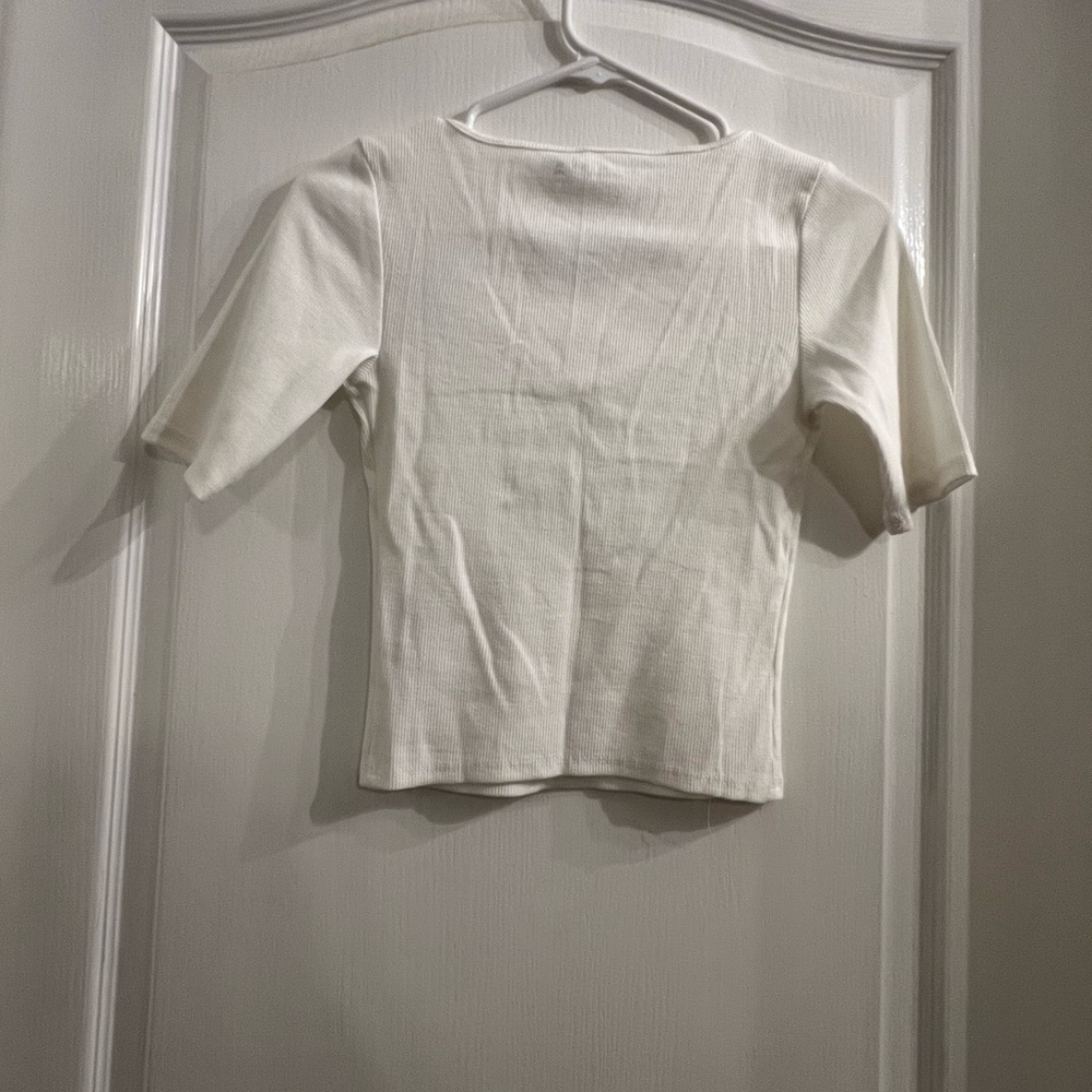 Abercrombie & Fitch Cream Ribbed Fitted 3/4 Sleeve Blouse